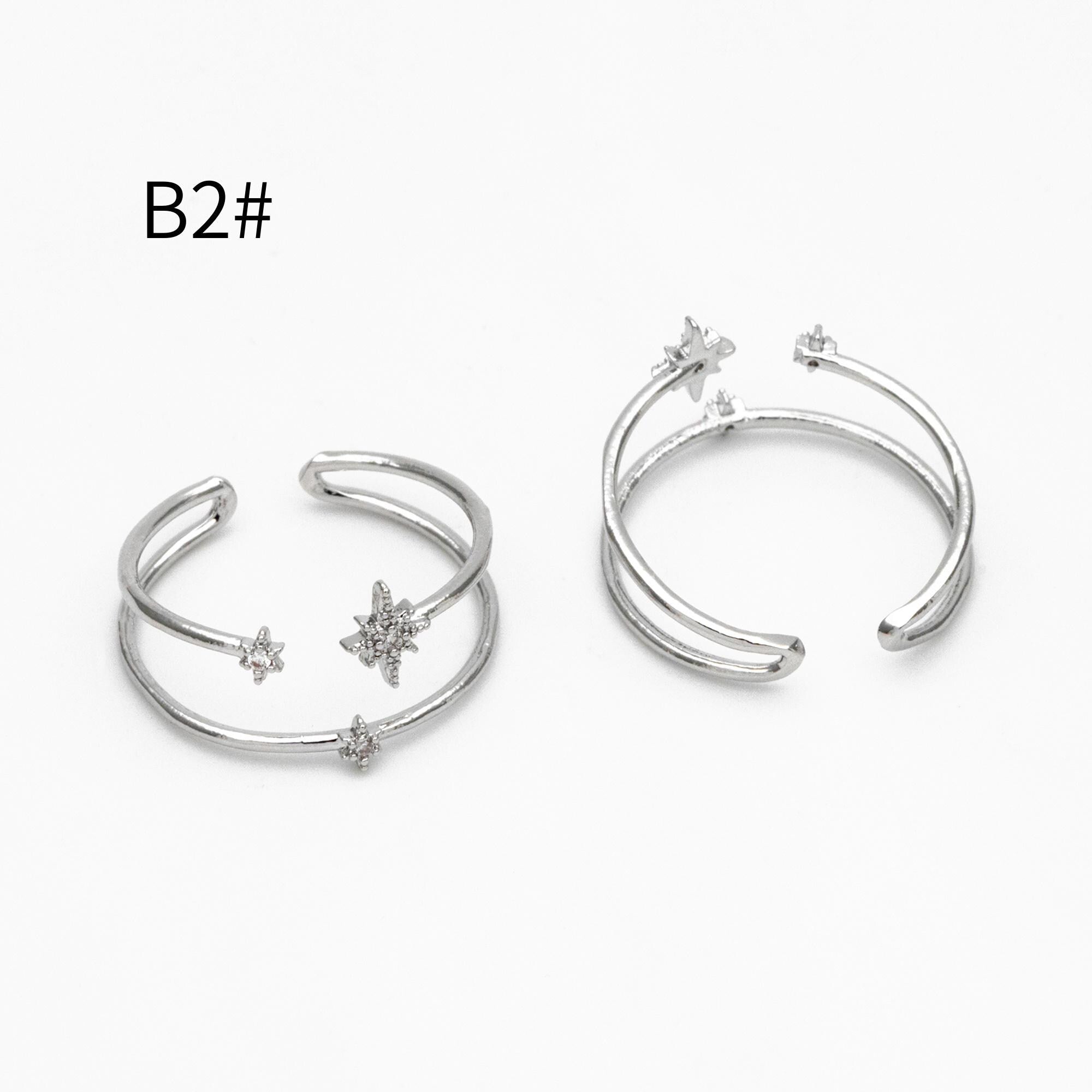 4pcs CZ Pave Gold/ Silver Moon Star Ring, Celestial Ring, Dainty Rings, Adjustable Ring (#JZ-017)